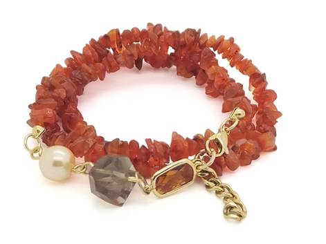 Noblesse triple wrap bracelet - carnelian - smoky quartz