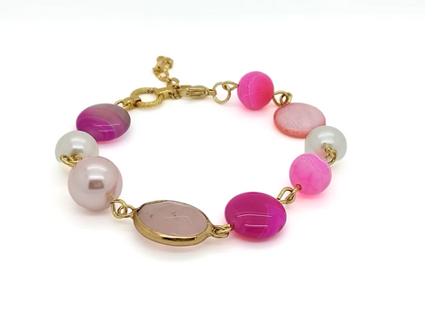 Venice bracelet - Shell pearl - fire agate magenta