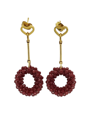 Athena crystal faceted pearl earring - brick red