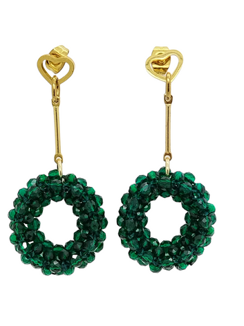 Athena crystal faceted bead earring - dark green