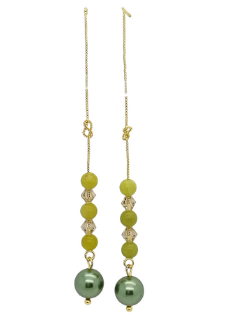 Venice earring - Gold plated tassel - Taiwan Jade - Shell pearl