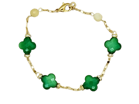 Trefle Bracelet- Perle d'eau douce - Trèfle Vert
