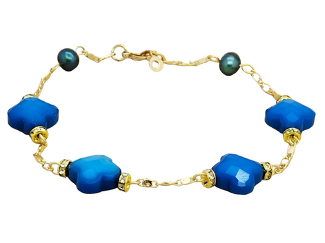 Trefle Bracelet- Perle d'eau douce - Trèfle Bleu
