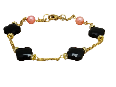 Trefle bracelet - freshwater pearl - cloverleaf black