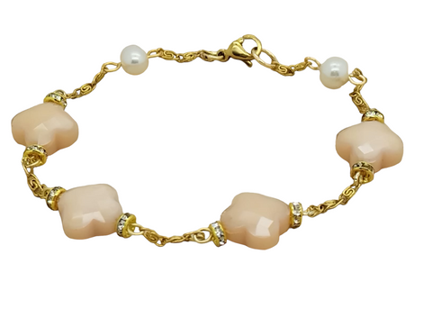 Trefle bracelet - freshwater pearl - cloverleaf  beige
