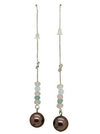 Venice earring - Rhodium-plated silver tassel - Rose quartz - Shell pearl