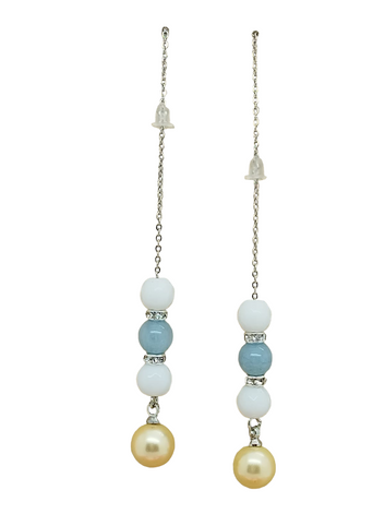Venice earring - Rhodium-plated silver tassel - Agate - Shell pearl