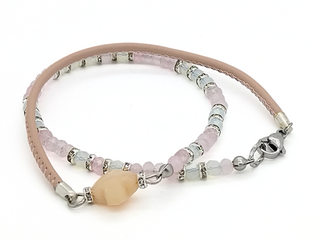 Diamond double nappa leather wrap bracelet - Malaysia Jade Pink
