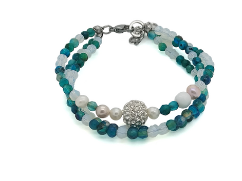 Venice triple bracelet - Blue-green agate - Opalite
