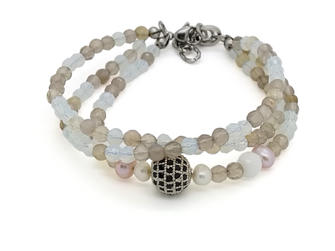 Venice triple bracelet - Gray agate - Opalite