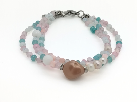 Venice triple bracelet - Rose quartz - Malaysia jade
