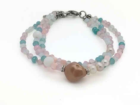 Venice Bracelet triple - Quartz rose - Jade de Malaisie