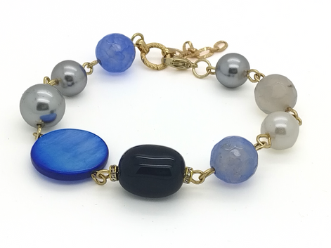 Venice bracelet - Shell pearl - fire agate blue