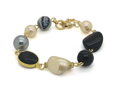 Venice bracelet - Shell pearl - fire agate black