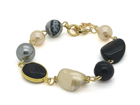 Venice Bracelet - Perle de nacre - Agate de feu noire