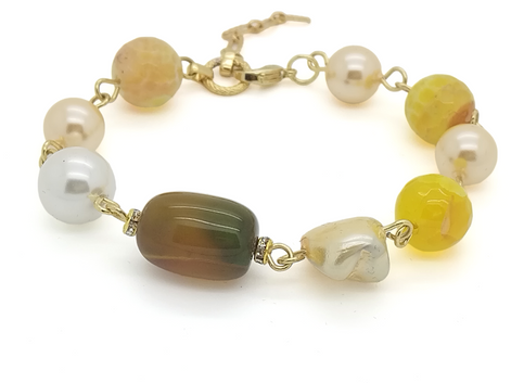 Venice bracelet - Shell pearl - fire agate yellow