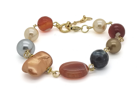 Venice Bracelet - Perle de nacre - Agate de feu orange foncé