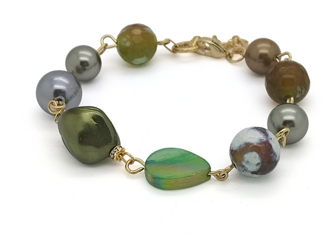 Venice bracelet - Shell pearl - fire agate green