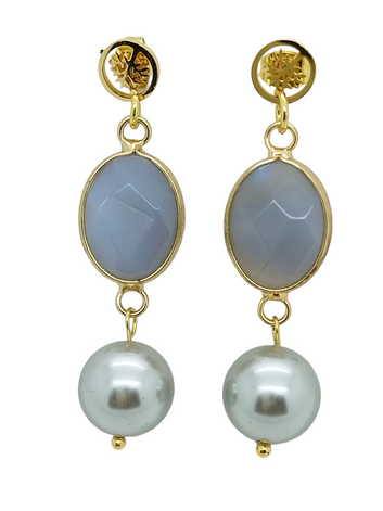Venice earring - White agate drop - Shell pearl