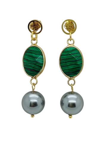 Venice earring - Malachite drops - Shell pearl