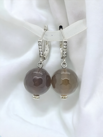 Venice earring - Sterling silver - Gray agate
