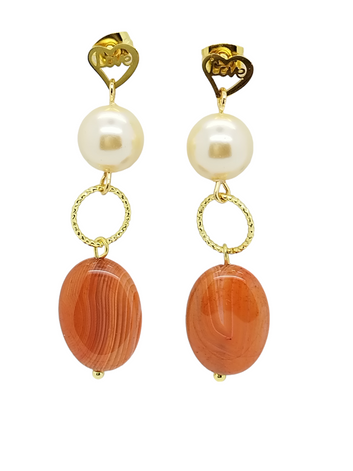 Venice earring - Agate coral - Shell pearl