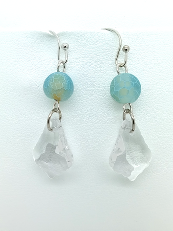 Athena Crystal Leaf Bead Earring - Blue Agate